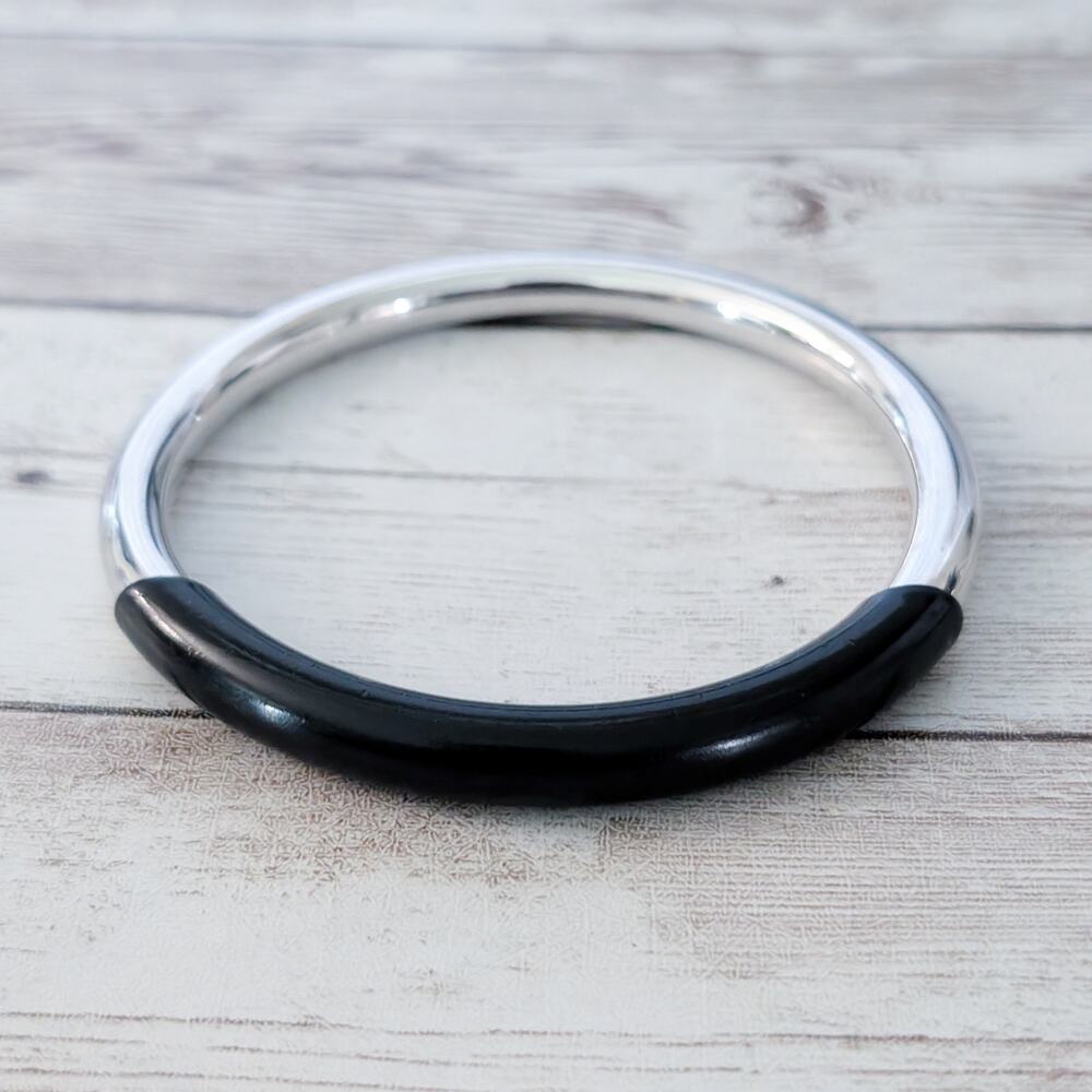 Vintage Statement Bracelet Silver Tone & Black Retro - Picture 4 of 8